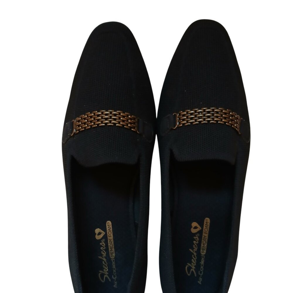 SKECHERS Black Loafers with Brass Chain Detail 8M - Picture 7 of 8